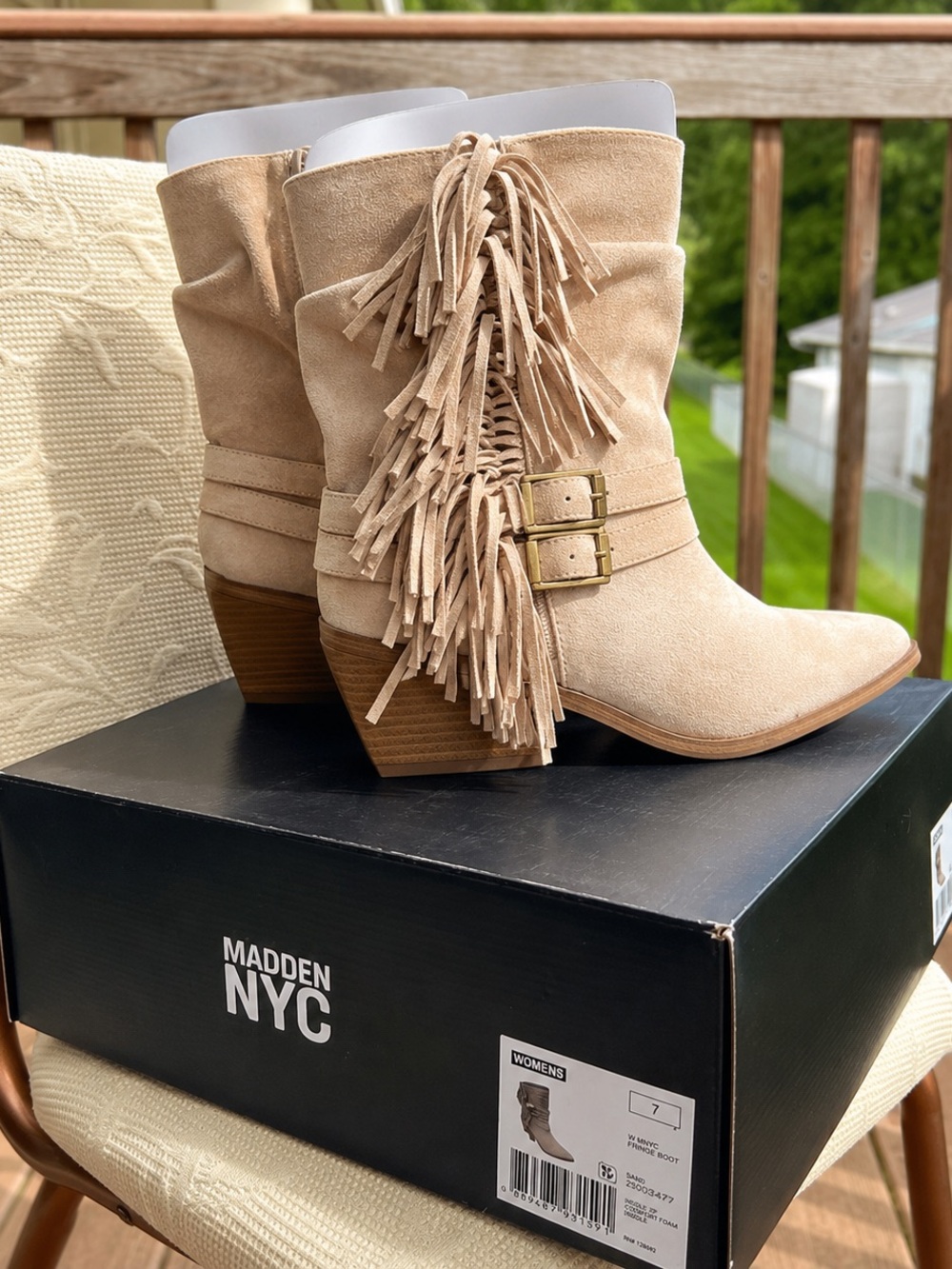 Madden NYC Women's Tan Suede Fringe Ankle Booties